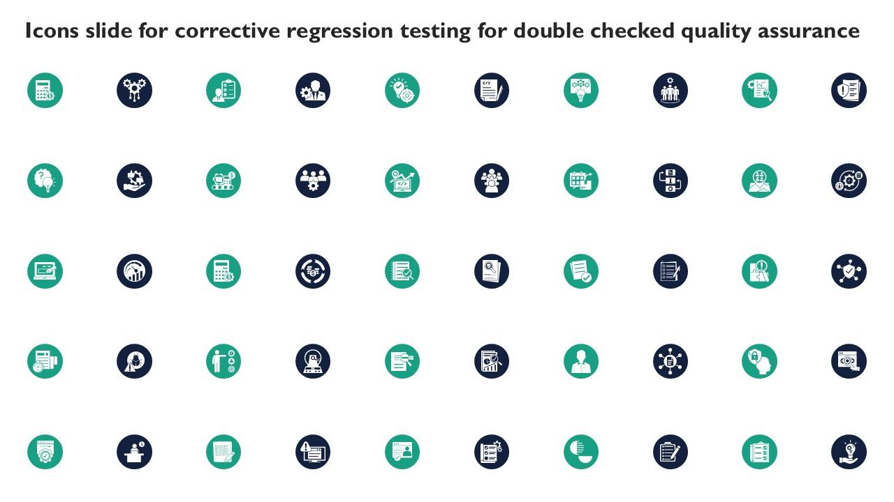 Icons Slide For Corrective Regression Testing For Checked Quality Assurance Ppt Example