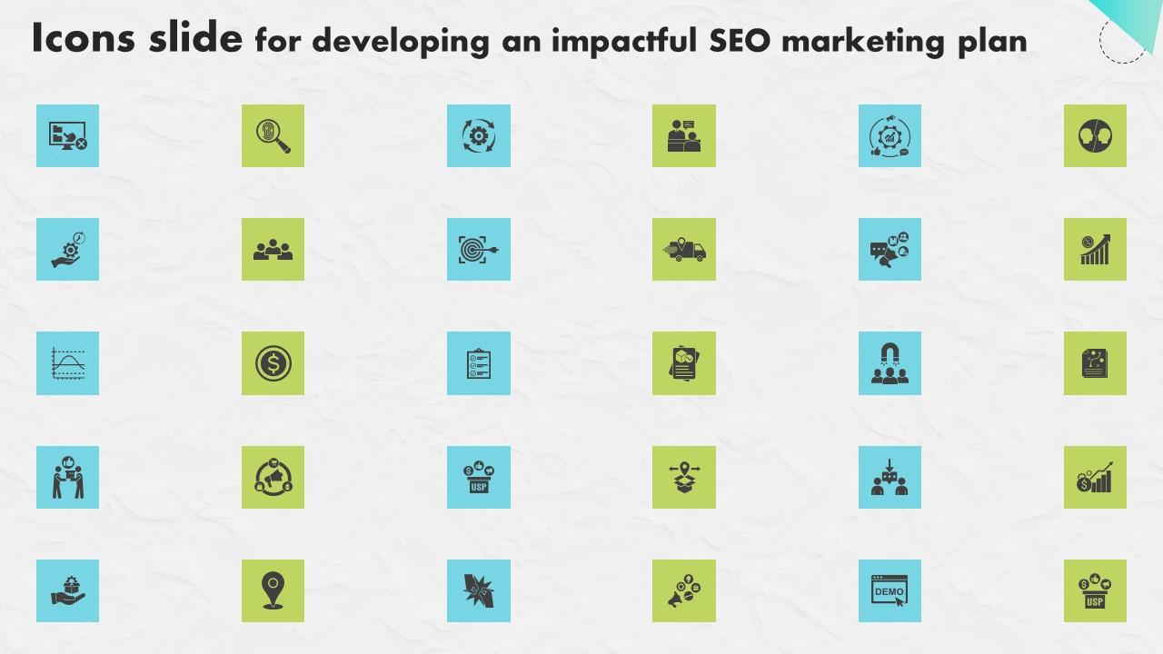 Icons Slide For Developing An Impactful SEO Marketing Plan Infographics Pdf