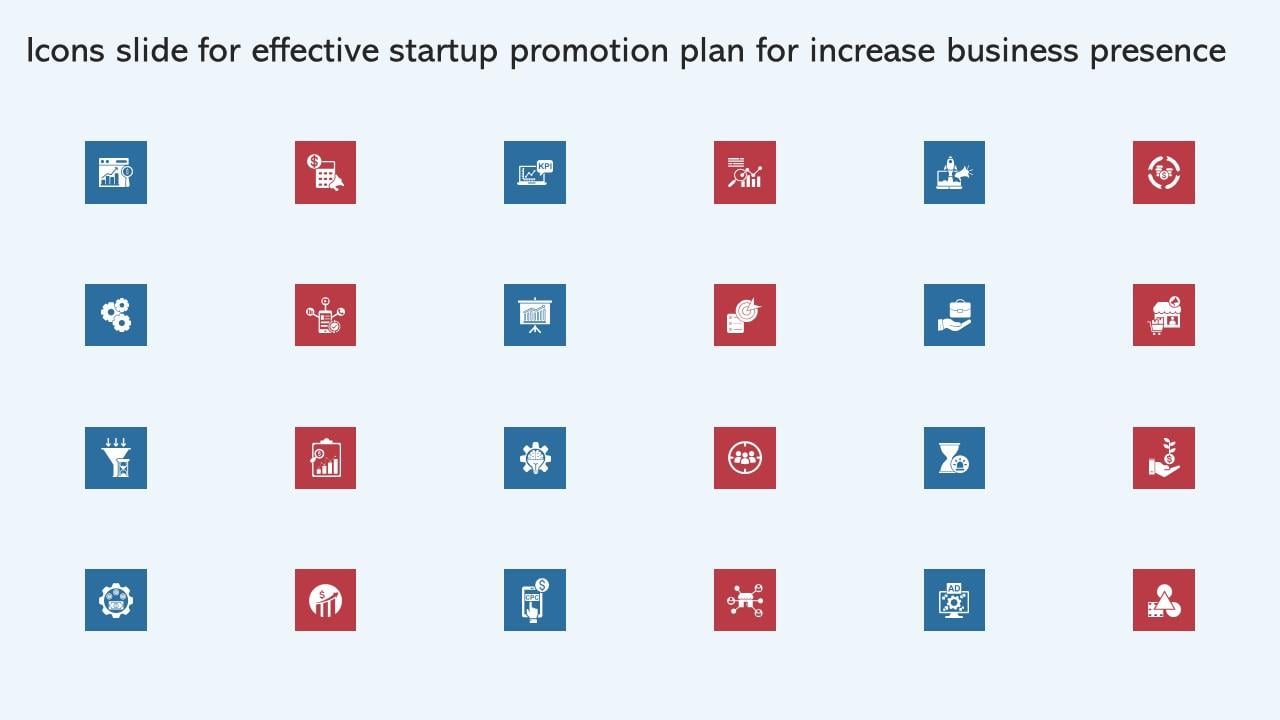 Icons Slide For Effective Startup Promotion Plan For Increase Business Presence Ideas Portrait Pdf