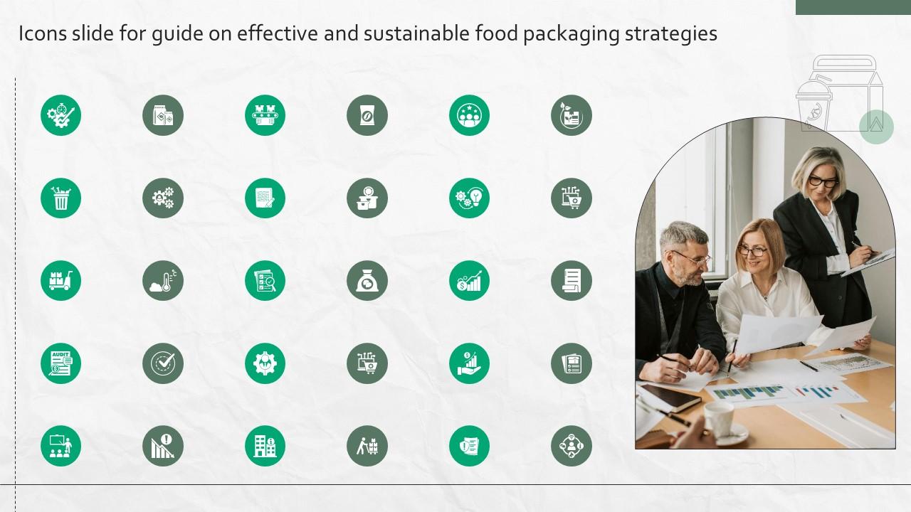 Icons Slide For Guide On Effective And Sustainable Food Packaging Strategies