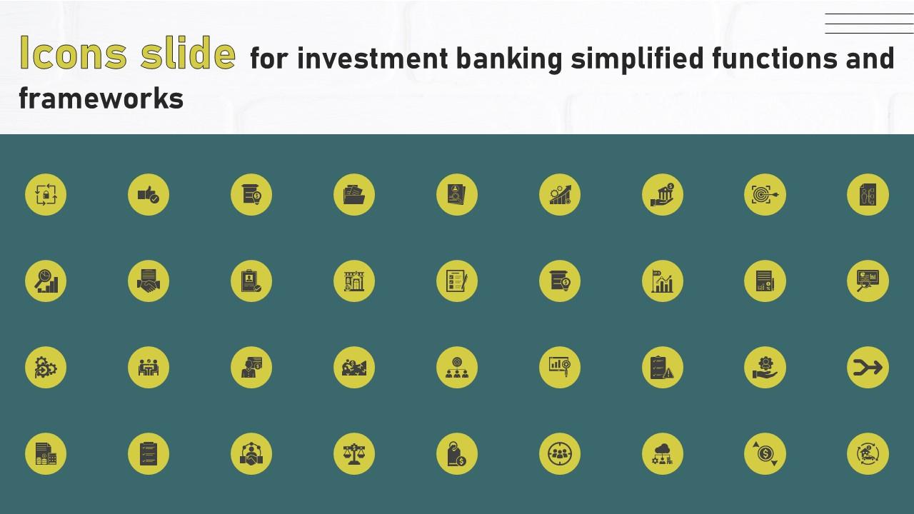 Icons Slide For Investment Banking Simplified Functions And Frameworks Fin SS V