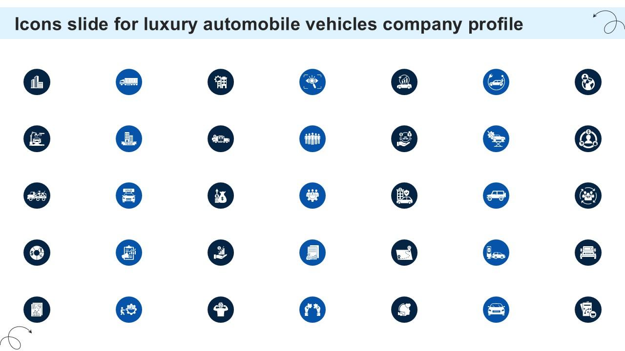 Icons Slide For Luxury Automobile Vehicles Company Profile PPT PowerPoint CP SS V
