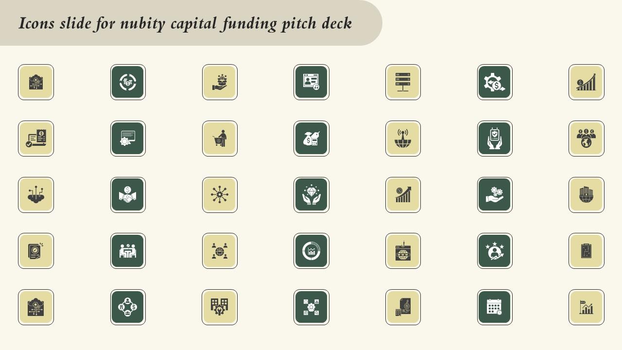 Icons Slide For Nubity Capital Funding Pitch Deck Microsoft Pdf