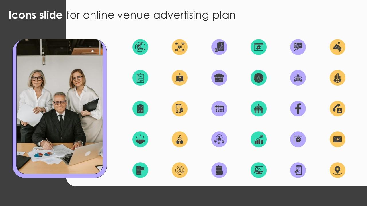 Icons Slide For Online Venue Advertising Plan Strategy SS V