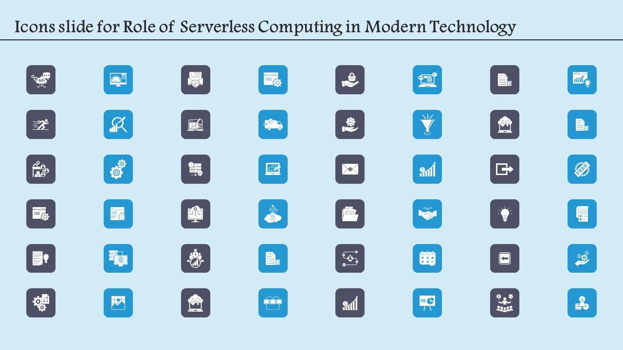 Icons Slide For Role Of Serverless Computing In Modern Technology Portrait Pdf