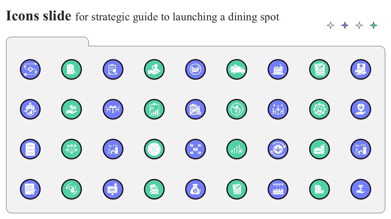 Icons Slide For Strategic Guide To Launching A Dining Spot Ppt Example