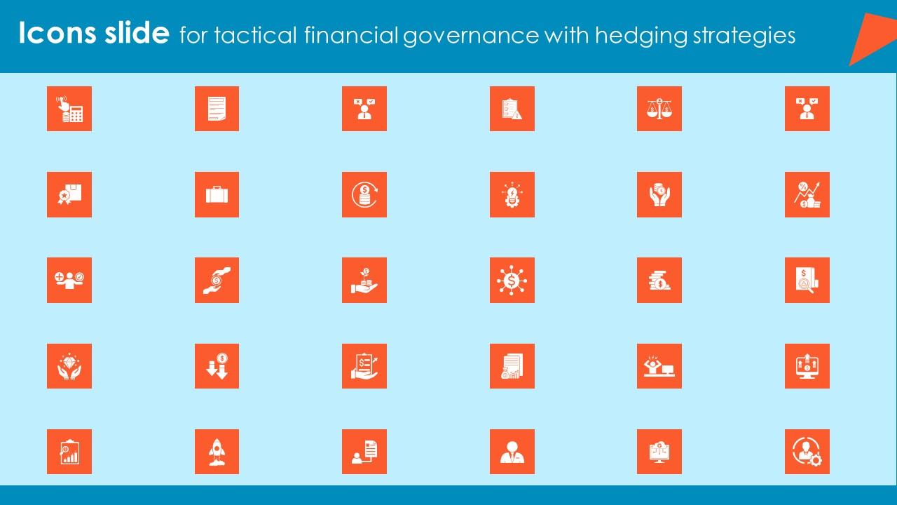 Icons Slide For Tactical Financial Governance With Hedging Strategies Elements Pdf