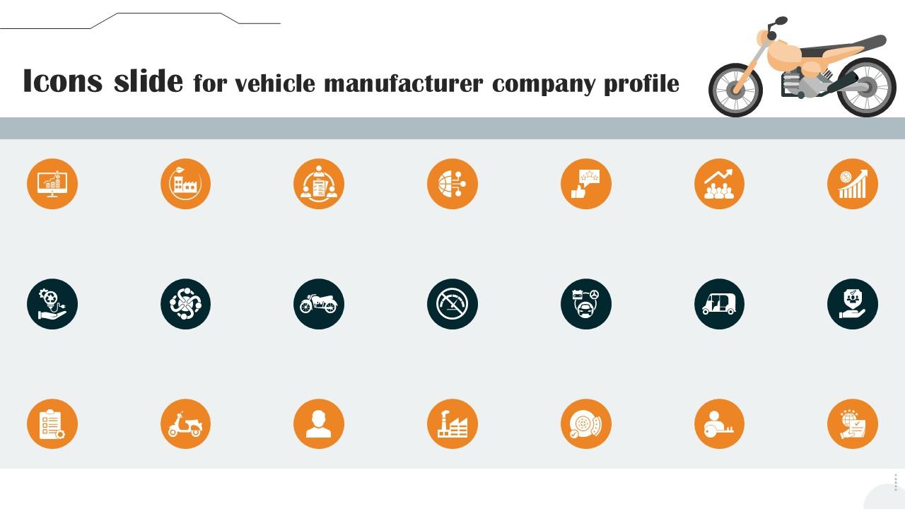 Icons Slide For Vehicle Manufacturer Company Profile PPT PowerPoint CP SS V