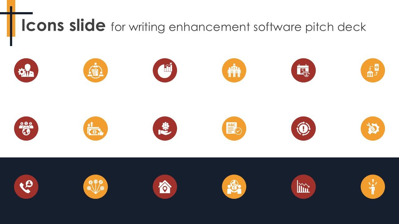Icons Slide For Writing Enhancement Software Pitch Deck PPT Slides