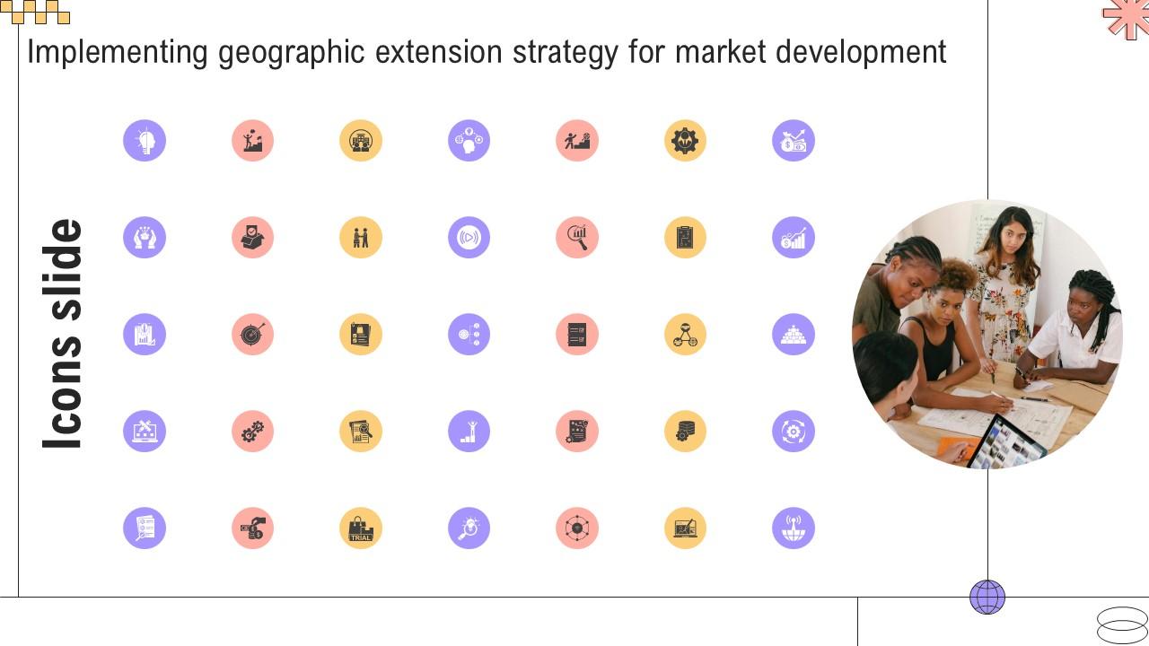 Icons Slide Implementing Geographic Extension Strategy For Market PPT Template Strategy SS V