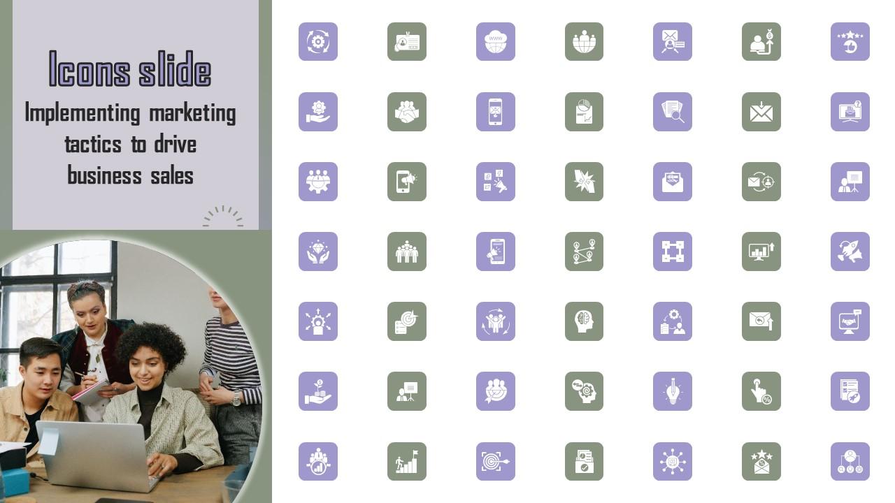 Icons Slide Implementing Marketing Tactics To Drive Business Sales Icons Pdf