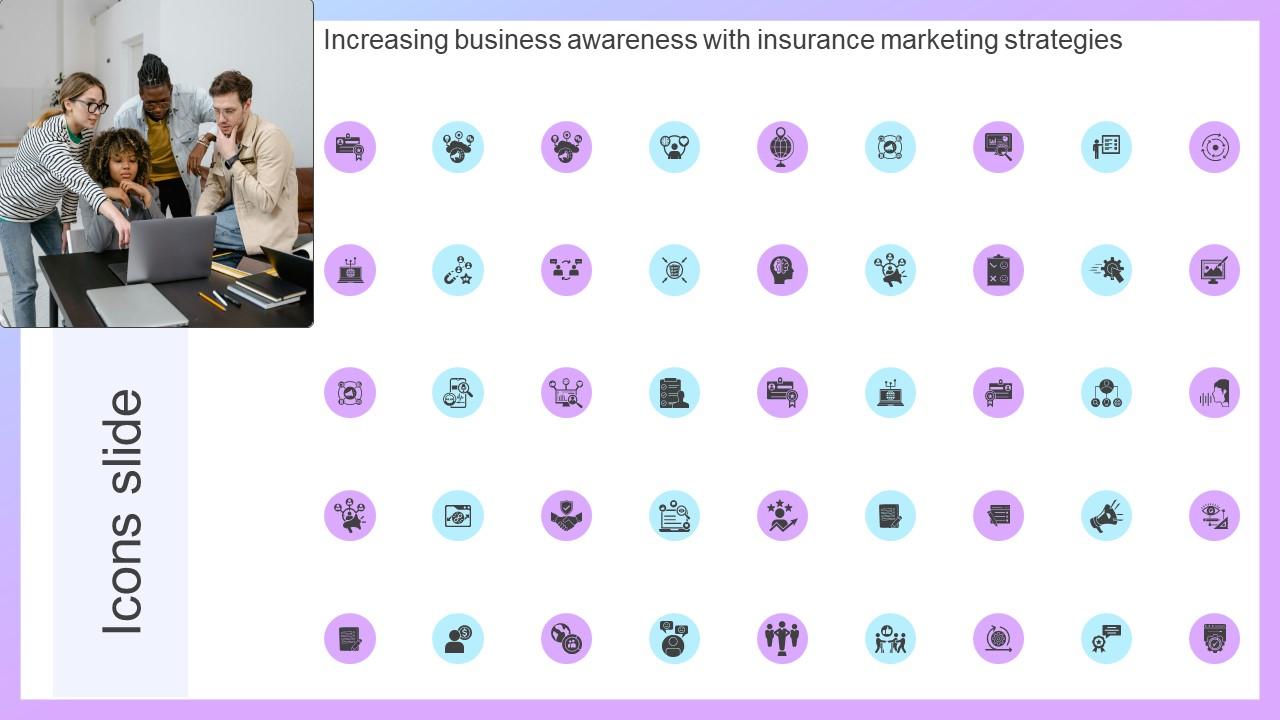 Icons Slide Increasing Business Awareness With Insurance Marketing Strategies