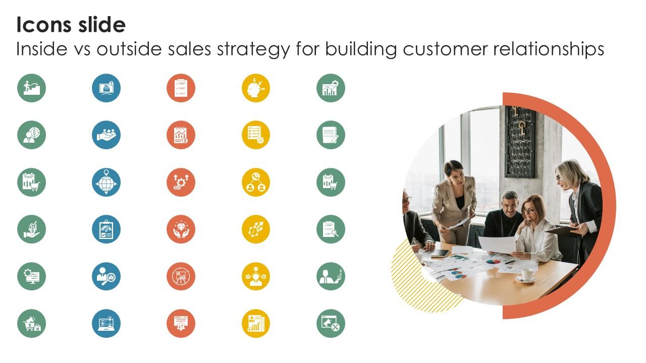 Icons Slide Inside Vs Outside Sales Strategy For Building Customer PPT PowerPoint Strategy SS V