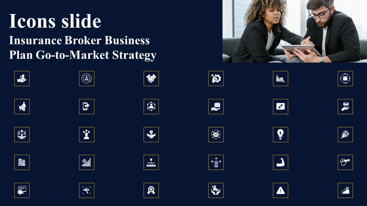 Icons Slide Insurance Broker Business Plan Go To Market Strategy Portrait Pdf