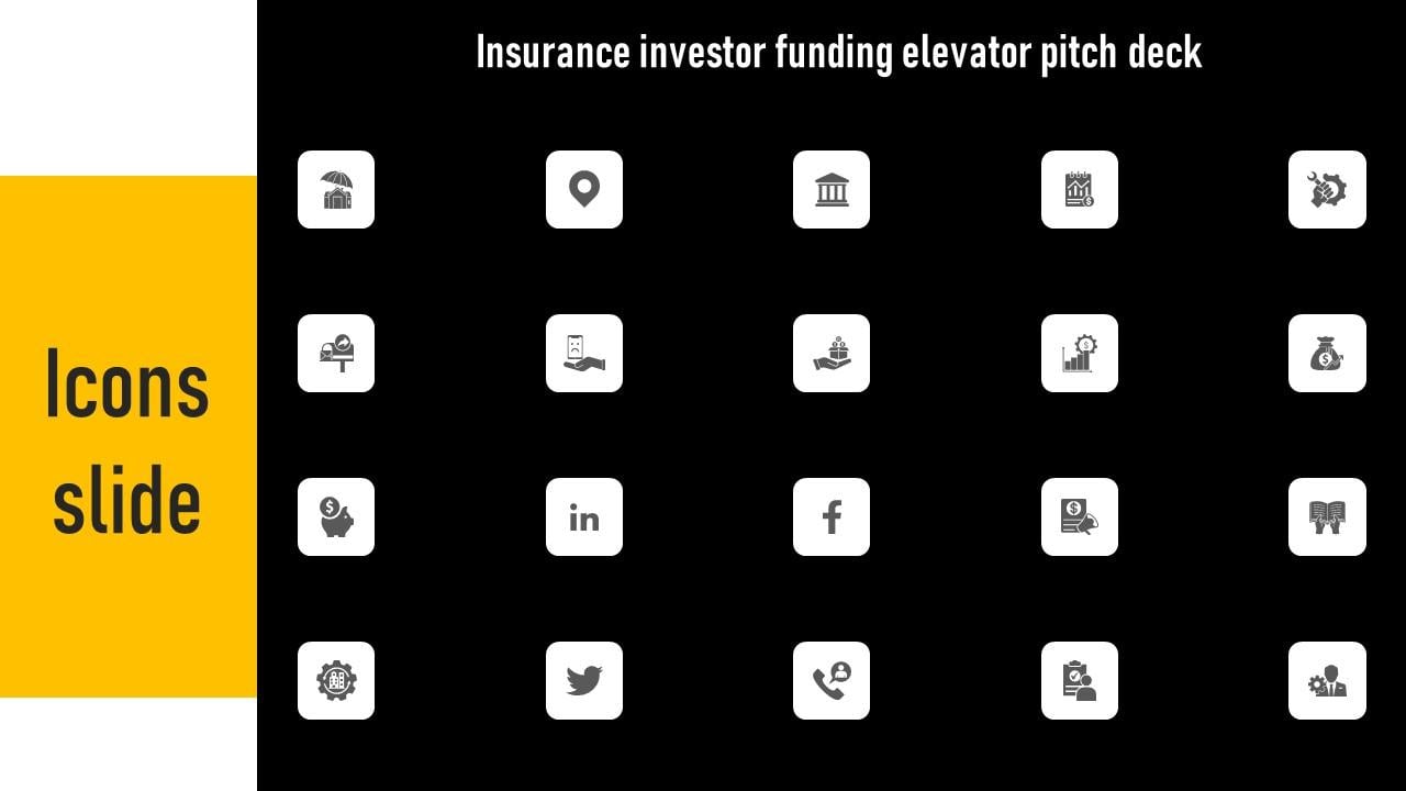 Icons Slide Insurance Investor Funding Elevator Pitch Deck Formats Pdf