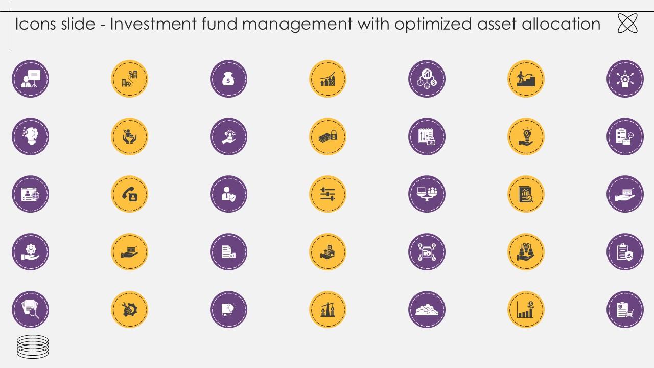 Icons Slide Investment Fund Management With Optimized Asset Allocation PPT Template