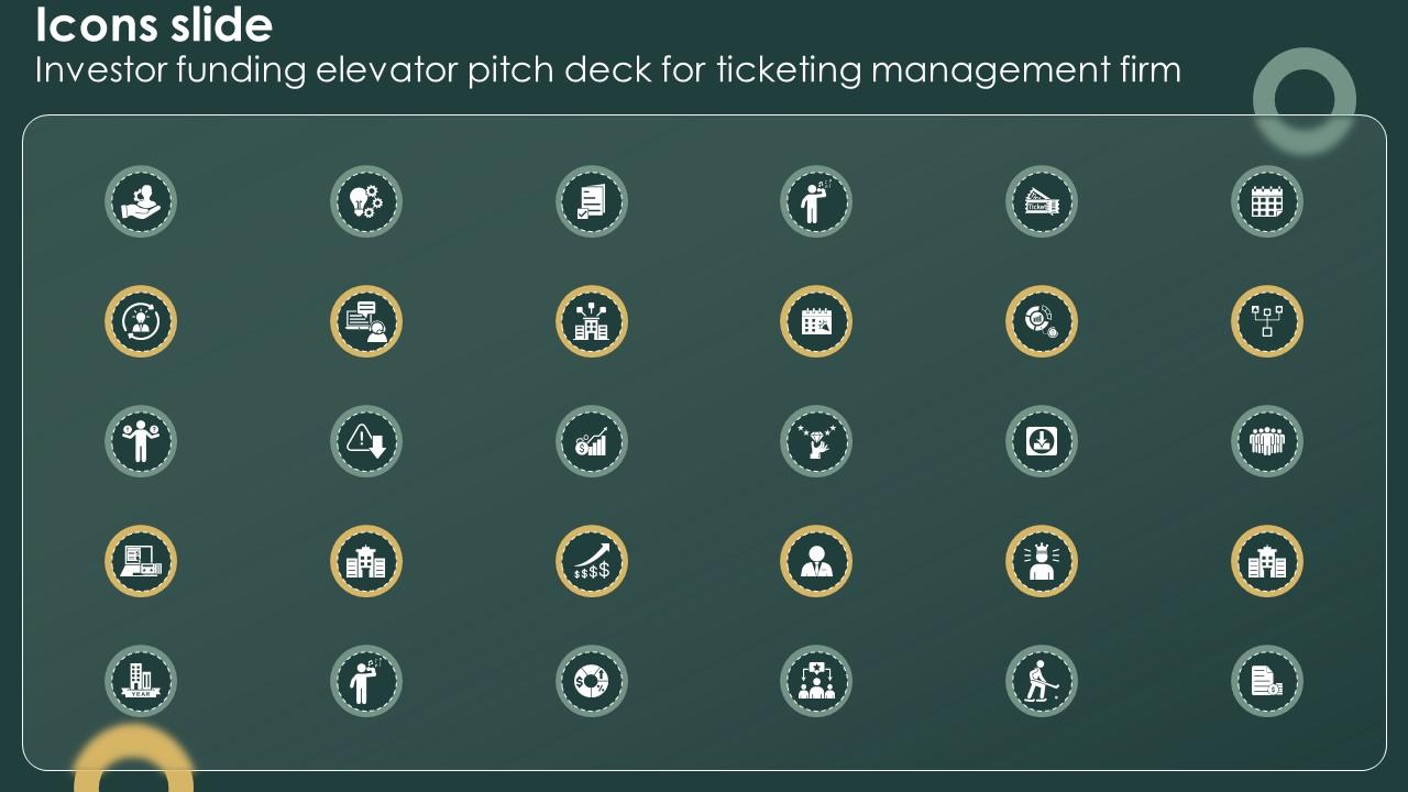 Icons Slide Investor Funding Elevator Pitch Deck For Ticketing Management Firm
