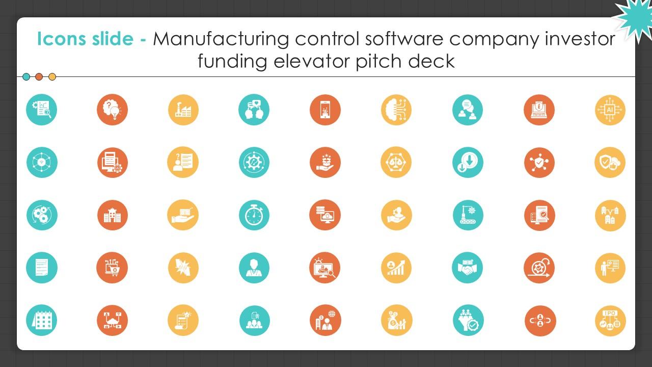 Icons Slide Manufacturing Control Software Company Investor PPT Example