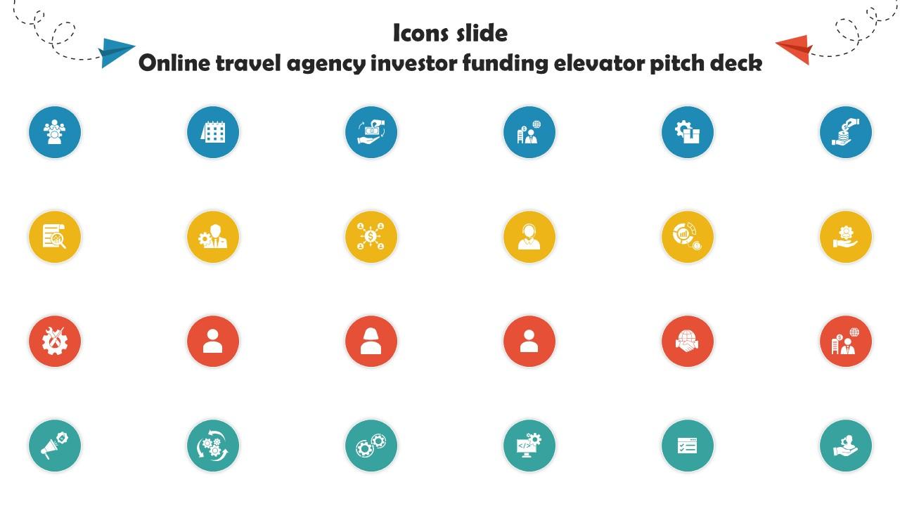 Icons Slide Online Travel Agency Investor Funding Elevator Pitch Deck