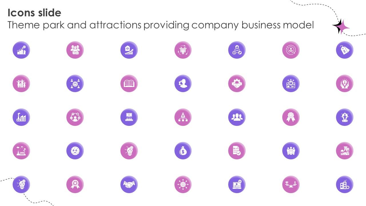 Icons Slide Theme Park And Attractions Providing Company Business Model BMC SS V