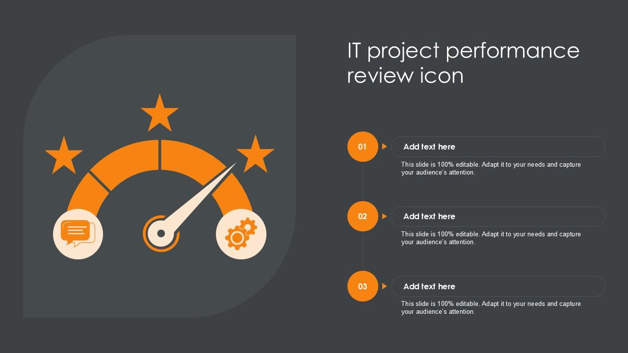 IT Project Performance Review Icon PPT Example SS
