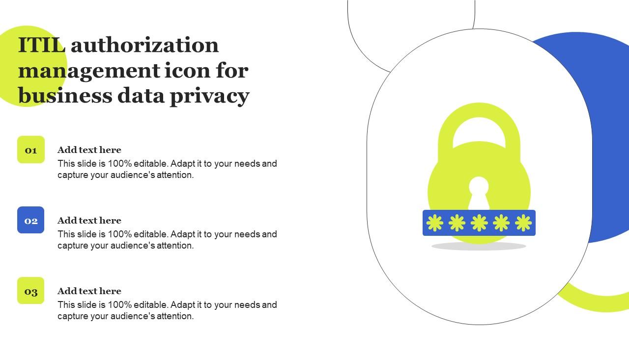 ITIL Authorization Management Icon For Business Data Privacy Icons Pdf