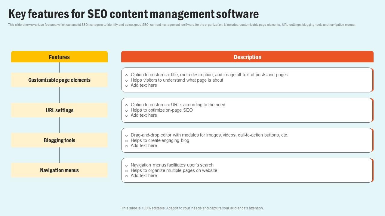 Key Features For SEO Content Enhancing Website Performance With Search Engine Content Icons Pdf
