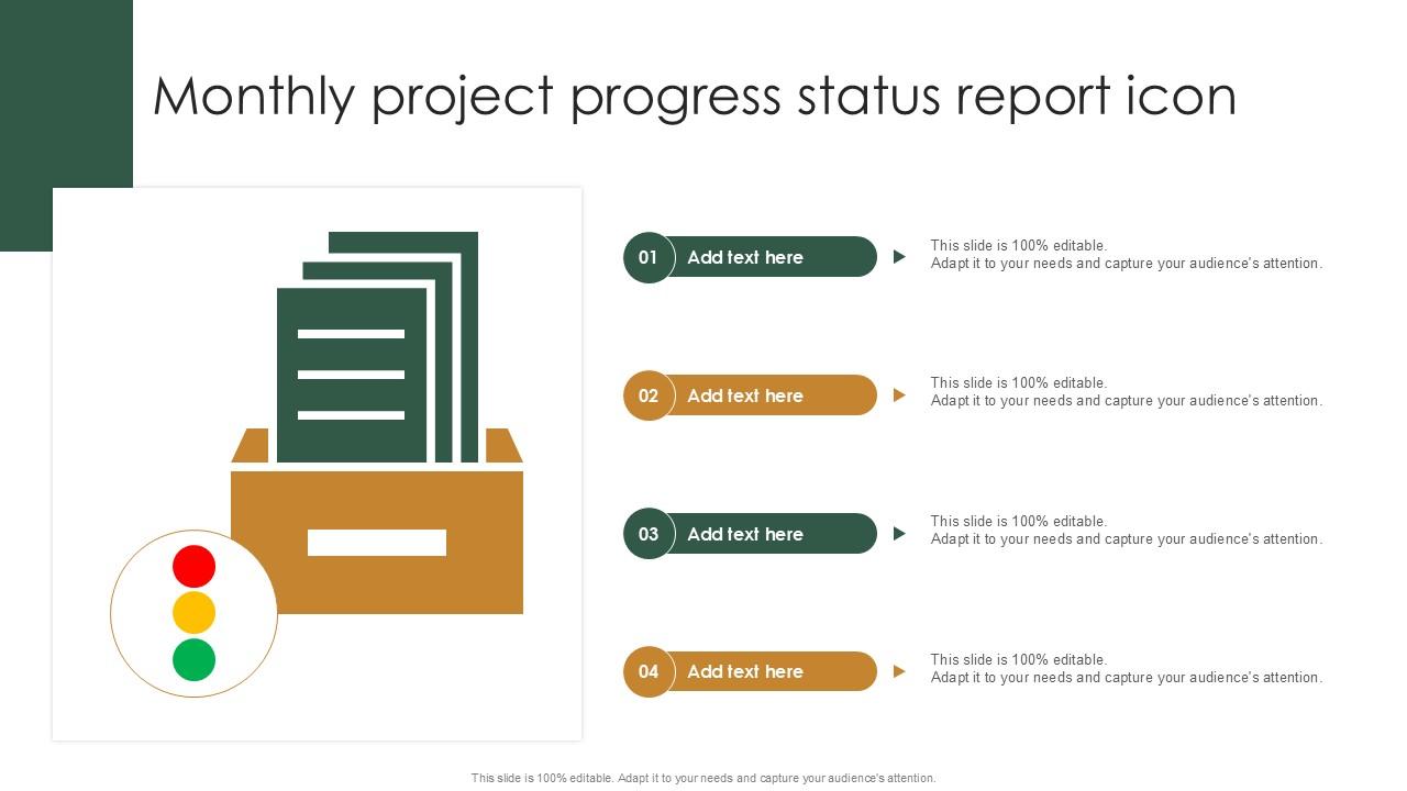 Monthly Project Progress Status Report Icon PPT Example SS