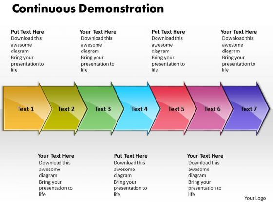Ppt Continuous Demonstration By 7 Curved Arrows PowerPoint 2010 Templates