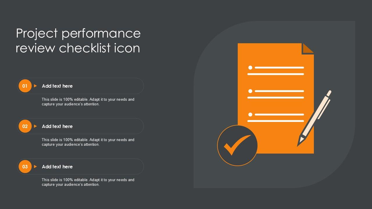 Project Performance Review Checklist Icon PPT Slide SS