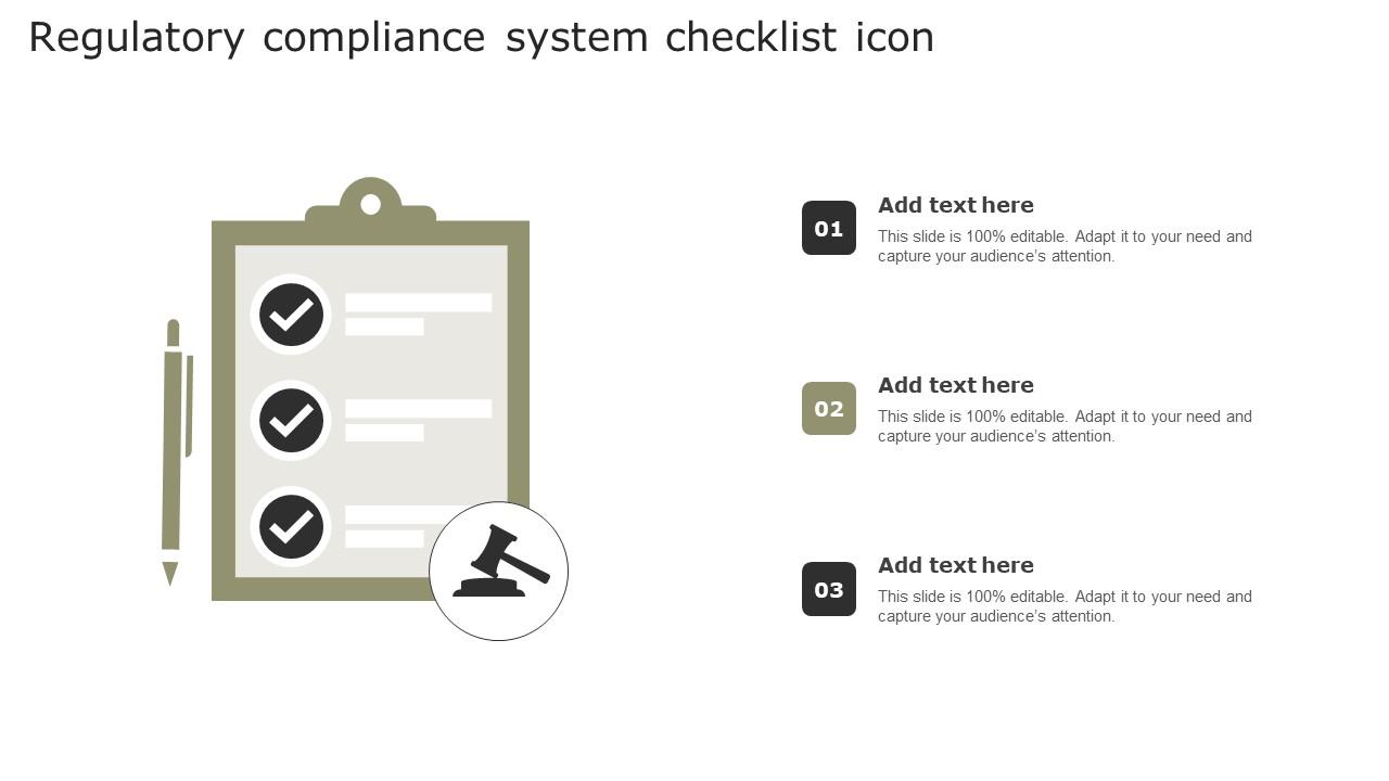 Regulatory Compliance System Checklist Icon Sample Pdf