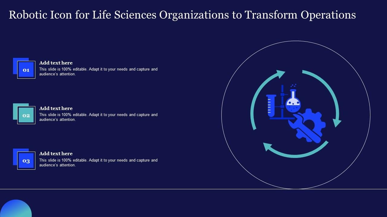 Robotic Icon For Life Sciences Organizations To Transform Operations Mockup Pdf