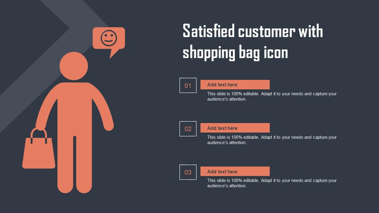 Satisfied Customer With Shopping Bag Icon Slides Pdf