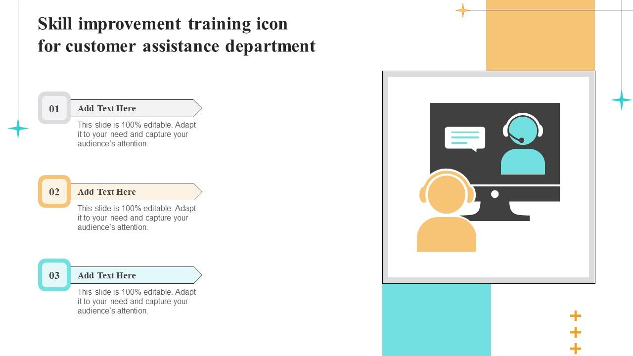 Skill Improvement Training Icon For Customer Assistance Department Slides Pdf
