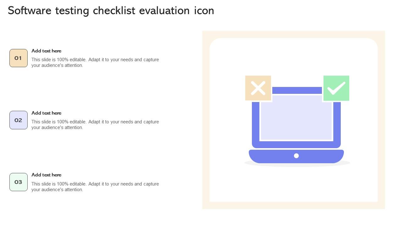 Software Testing Checklist Evaluation Icon Ppt Professional Shapes Pdf