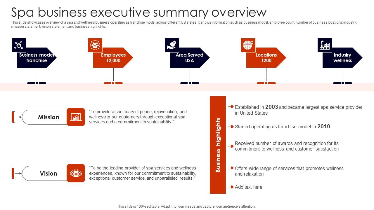 Spa Business Executive Summary Building Spa Business Brand Presence Marketing Icons Pdf