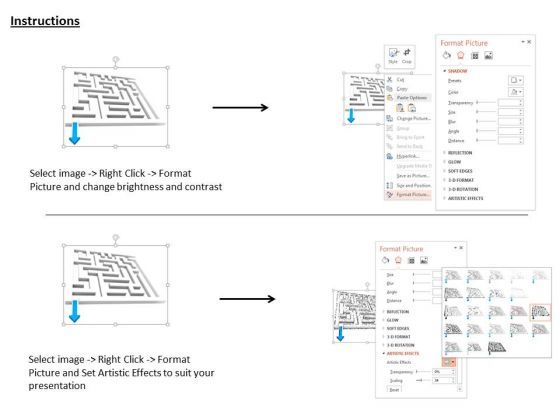 Stock Photo Blue Arrow Indicating Way Out From Maze PowerPoint Slide