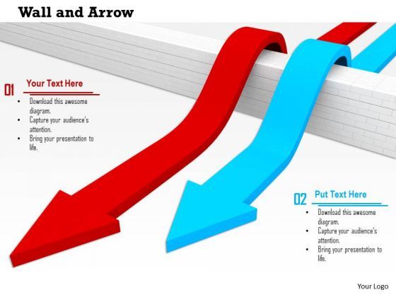 Stock Photo Illustration Two Arrows Jumping Over The Wall PowerPoint Slide