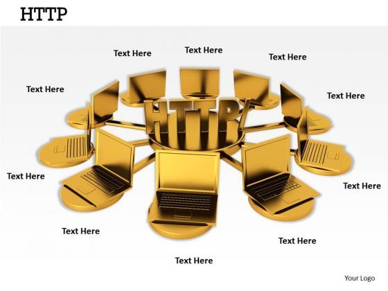 Stock Photo Laptops Connected To 3d Word Http PowerPoint Slide