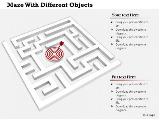 Stock Photo Maze With Target Hit Arrow PowerPoint Slide