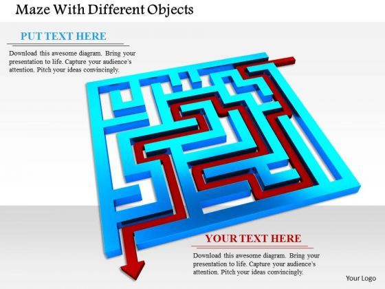 Stock Photo Red Arrow Showing Solution Path In Maze PowerPoint Slide