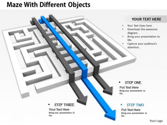 Stock Photo Three Arrows Jumping Over The Maze PowerPoint Slide