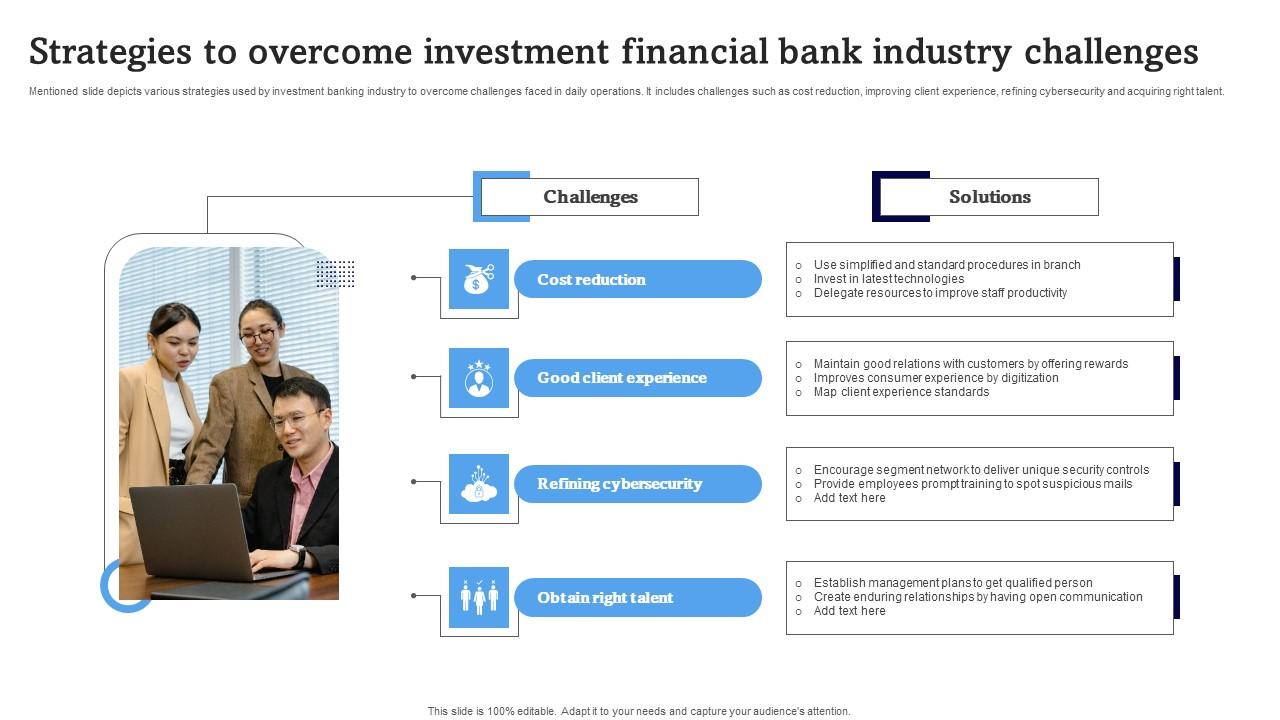 Strategies To Overcome Investment Financial Bank Industry Challenges Icons Pdf