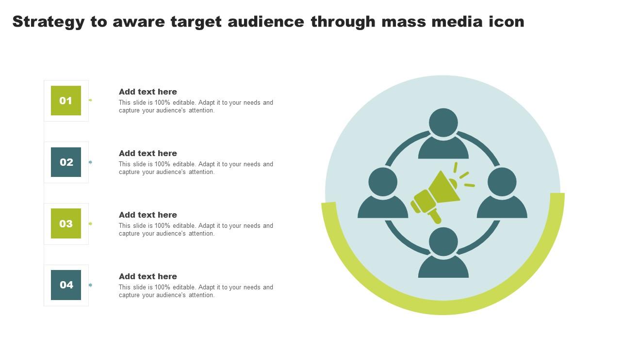Strategy To Aware Target Audience Through Mass Media Icon Microsoft Pdf