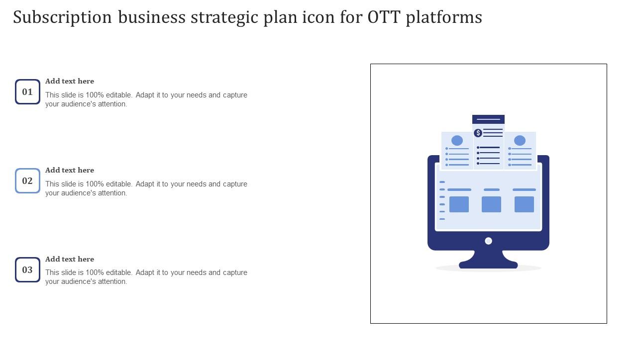 Subscription Business Strategic Plan Icon For OTT Platforms Slides Pdf