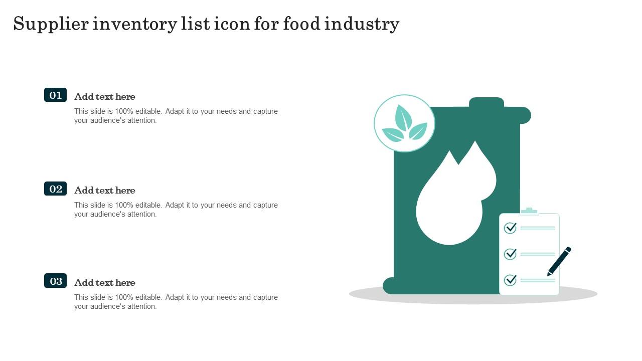 Supplier Inventory List Icon For Food Industry Brochure Pdf