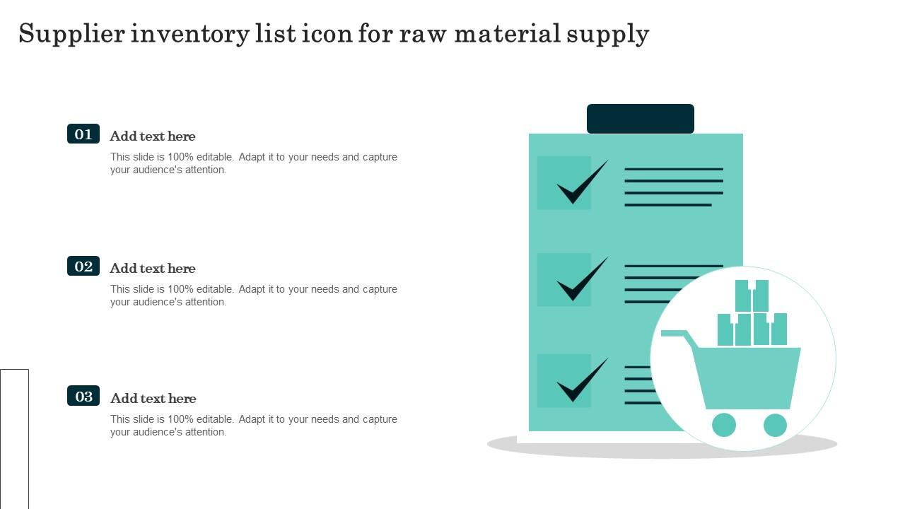 Supplier Inventory List Icon For Raw Material Supply Information Pdf