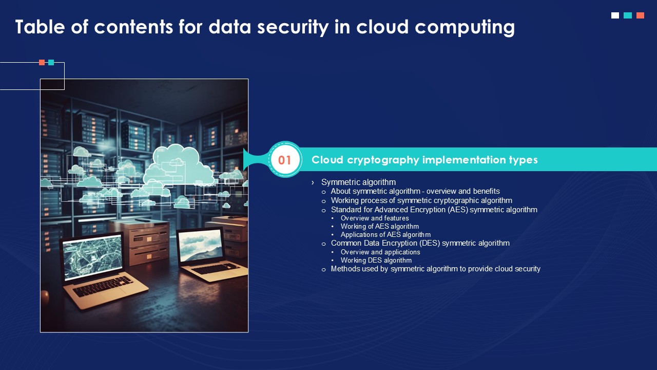 Table Of Content For Data Security In Cloud Computing Ppt Slide