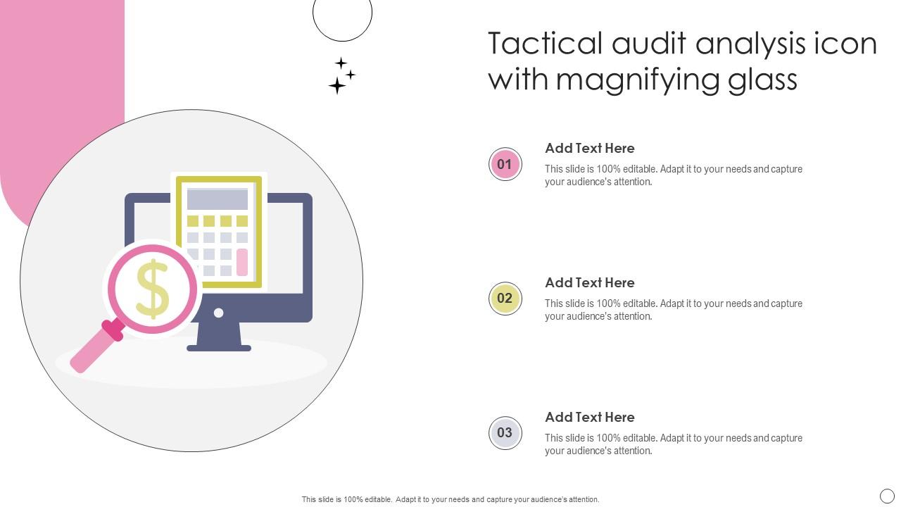 Tactical Audit Analysis Icon With Magnifying Glass Mockup Pdf