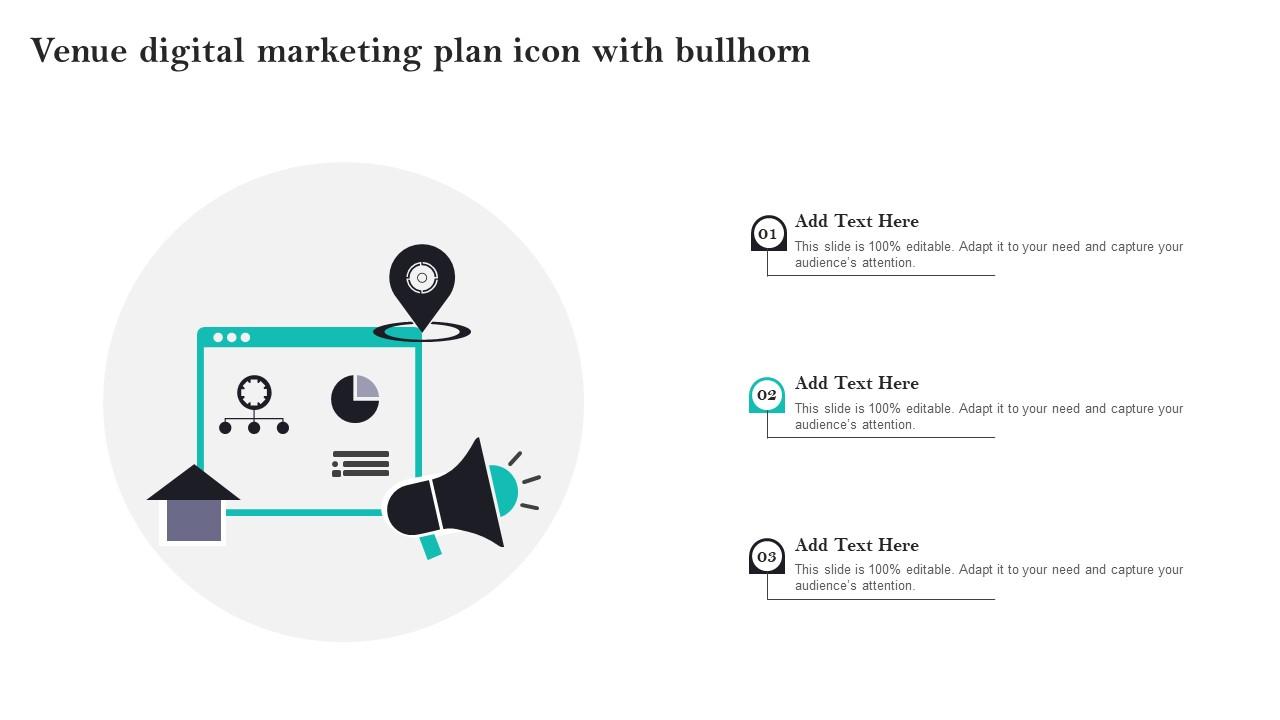 Venue Digital Marketing Plan Icon With Bullhorn Elements Pdf